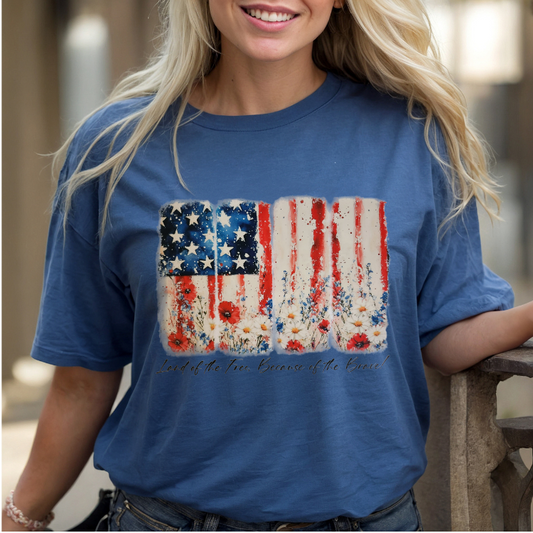 Women’s Land of the Free Floral Flag T-Shirt