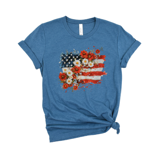Women’s Flag Red Flowers T-Shirt